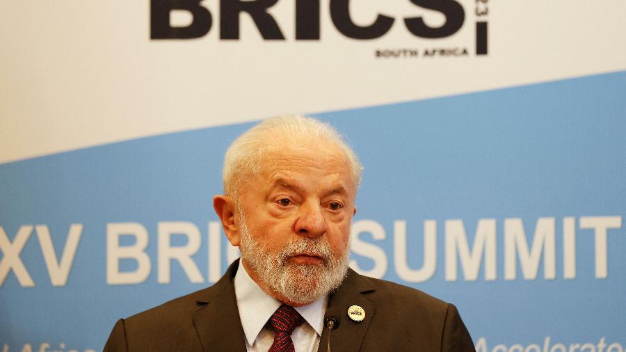 Lula em entrevista coletiva durante cúpula dos Brics, em Joanesburgo, África do Sul em 2023