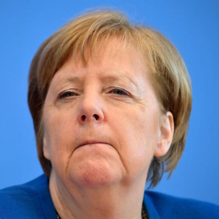 A chanceler alemã Angela Merkel em coletiva de imprensa sobre o novo coronavírus - Tobias Schawrz/AFP
