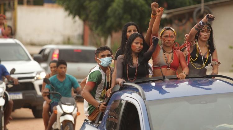 Indígenas Tembé se dirigem para o município de Capitão Poço (PA) onde fizeram protesto pelo assassinato de Isac Tembé, 24, em 12 de fevereiro de 2021 - Raimundo Paccó - Raimundo Paccó