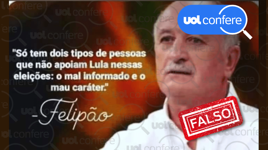 25.out.2022 - Luiz Felipe Scolari não manifestou sua opinião política nenhuma vez sobre as eleições de 2022 - Arte/UOL sobre Reprodução/Facebook