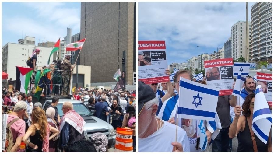 Manifestações pró-Israel e pró-Palestina foram registradas em diferentes cidades do Brasil
