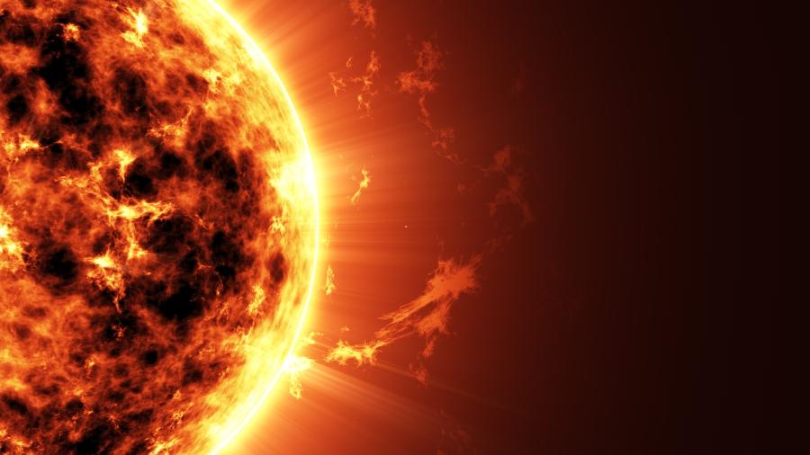 Ilustração do Sol no espaço; astrônomos mediam tamanho pela fotosfera