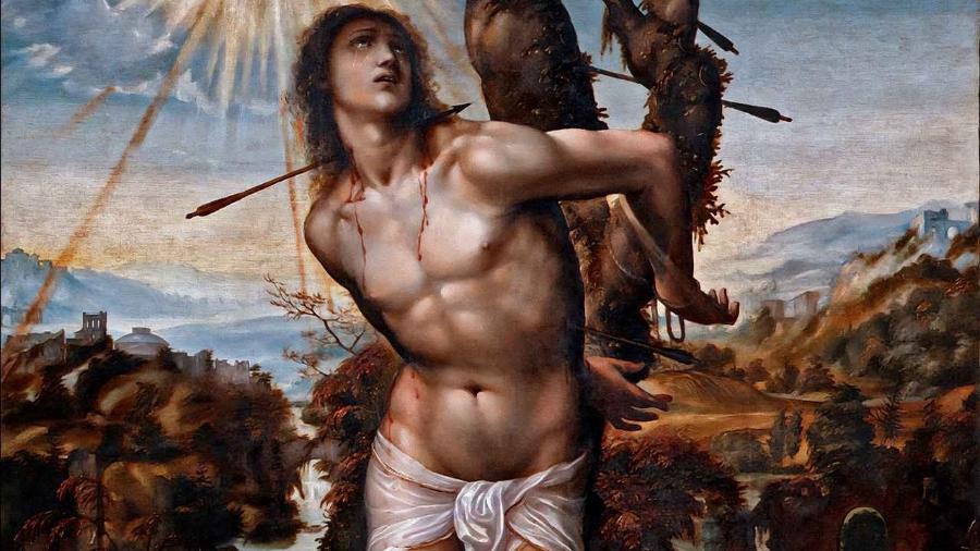 "Martirio di San Sebastiano" (são Sebastião), pintura de Giovanni Antonio Bazzi (1477-1549) "Martirio di San Sebastiano" (são Sebastião), pintura de Giovanni Antonio Bazzi (1477-1549)