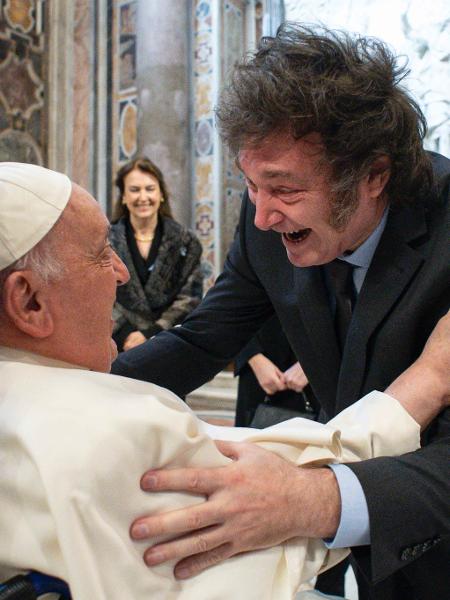 11.fev.2024 - O Papa Francisco e o presidente Argentino Javier Milei se encontram no Vaticano 11.fev.2024 - O Papa Francisco e o presidente Argentino Javier Milei se encontram no Vaticano