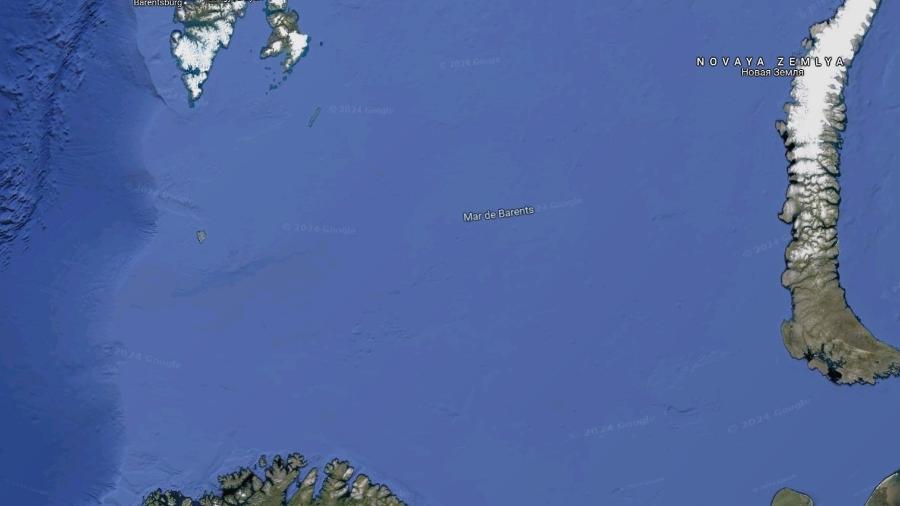 Mar de Barents em imagem de satélite