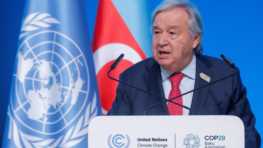 Antonio Guterres, secretário-geral da ONU, discursa na abertura da COP29