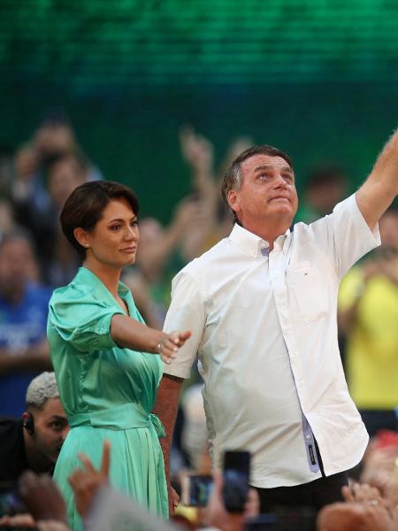 Presidente Jair Bolsonaro (PL) e primeira-dama Michelle Bolsonaro durante convenção nacional do PL no Rio de Janeiro - Ricardo Moraes/Reuters