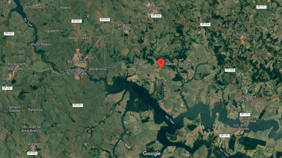 Família nadava no local conhecido como Baixão da Serra, entre Dois Córregos e Mineiros do Tietê - Reprodução/Google Maps