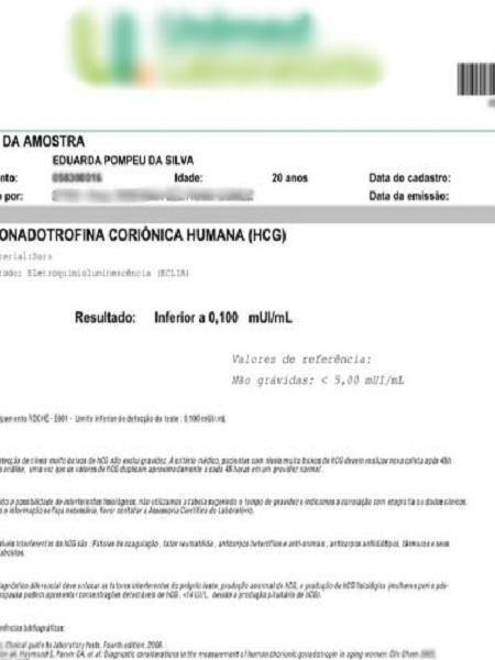 Segundo resultado de exame deu ausência de gravidez