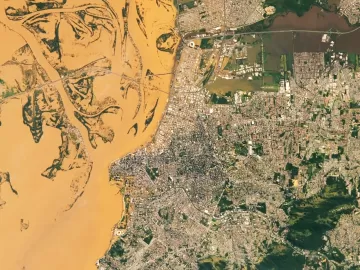Nasa divulga imagens de satélite após enchente em Porto Alegre; veja