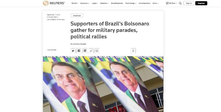 Reuters dijo que Bolsonaro mezcló la conmemoración del 7 de septiembre con un evento de campaña.