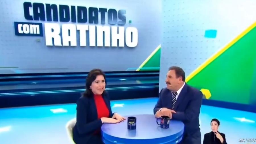 Candidata Simone Tebet concede entrevista ao programa do Ratinho, no SBT - Reprodução