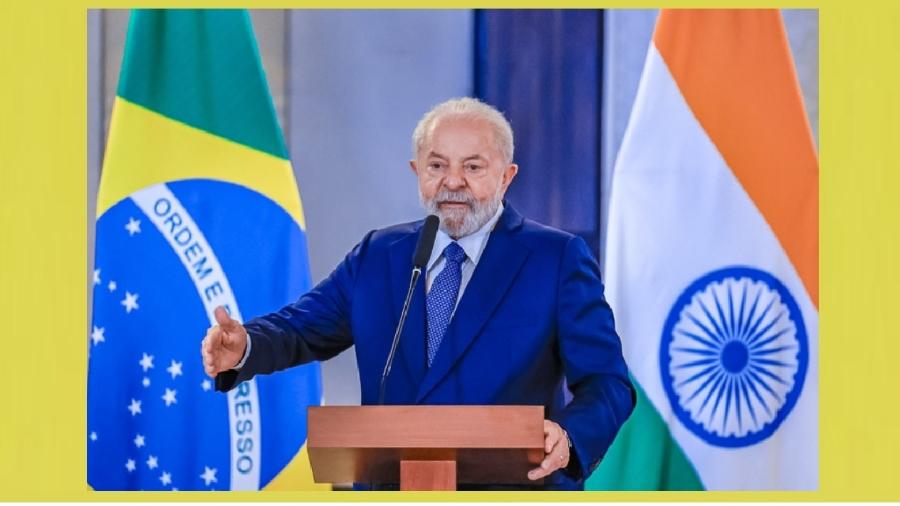 Lula durante entrevista coletiva na Índia depois durante o encontro do G20