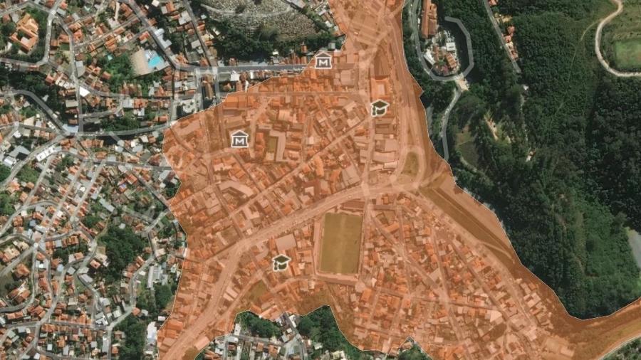 Mapa demonstra área de Nova Lima (MG) que seria atingida caso barragem se rompesse - Repórter Brasil