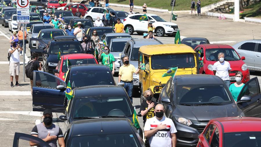 06.set.2020 - Manifestantes em defesa pela Lava Jato em frente ao estádio Pacaembu - Tiago Queiroz/Estadão Conteúdo