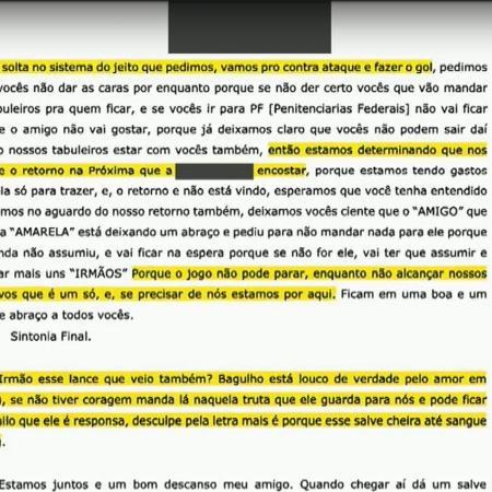 Bilhete que teria sido achado em cela de integrante do PCC com ameaças de ataques - Reprodução/Brasil Urgente
