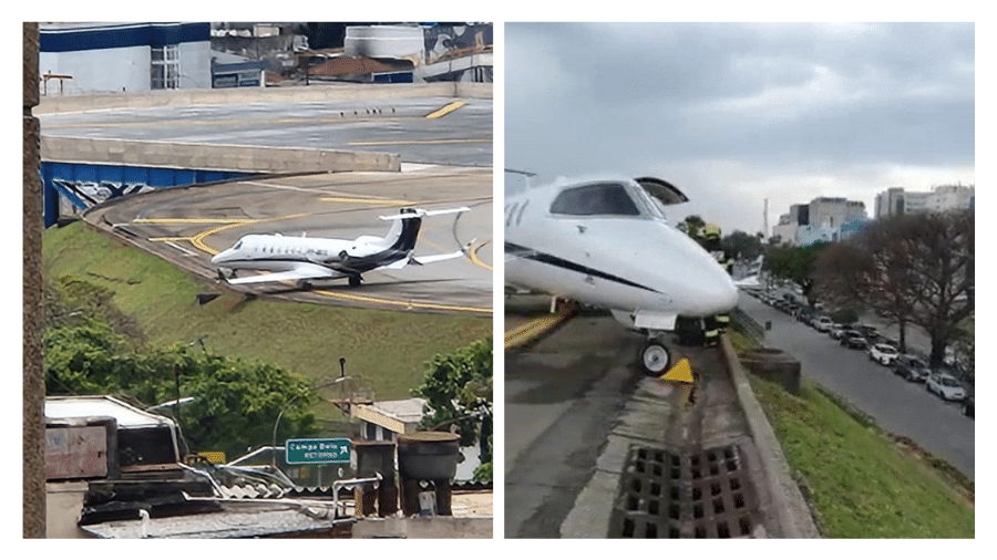 Avião de pequeno porte derrapou e por pouco não ultrapassou a cabeceira da pista do aeroporto de Congonhas - Reprodução/Redes Sociais