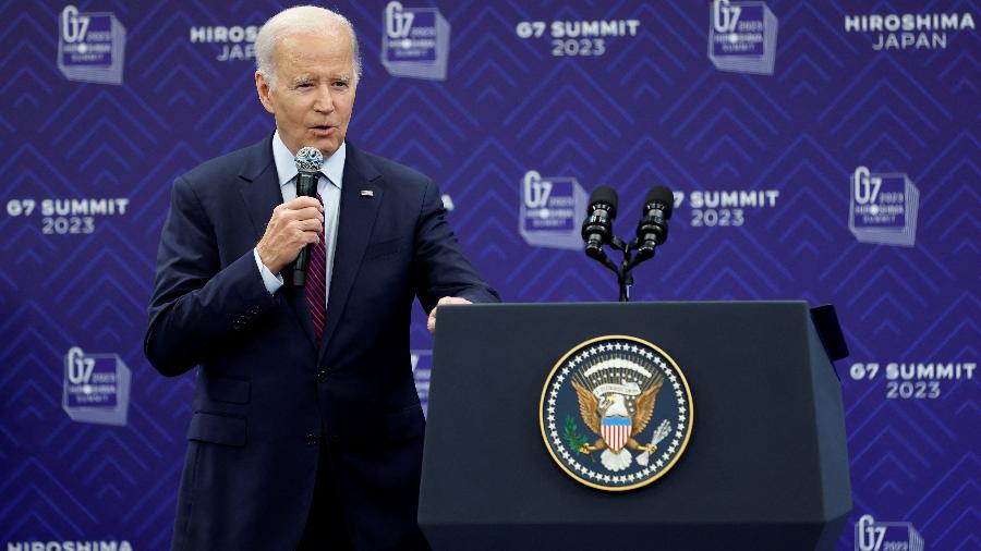 Joe Biden discursa no G7 - Kiyoshi Ota/Pool via REUTERS 