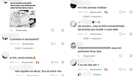 Comentários nos vídeos que simulam violência em trend 