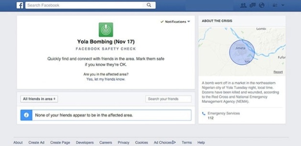 Checagem de segurança do Facebook para atentados na Nigéria - Reprodução/Facebook
