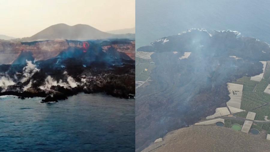 Lava do vulcão nas Ilhas Canárias forma delta impressionante enquanto avança pelo oceano - Reprodução/ Twitter/ CSIC/ RTVC