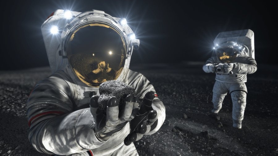 Ilustração mostra dois astronautas durante caminhada em solo lunar - Nasa