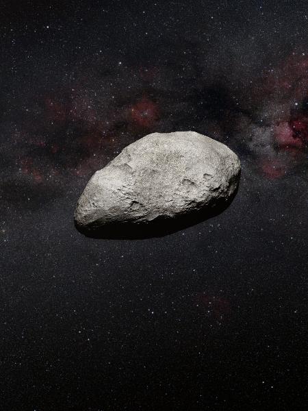 25.mar.2023 - Impressão artística feita pela Agência Espacial Europeia de asteroide que passou entre a Terra e a Lua em março de 2023