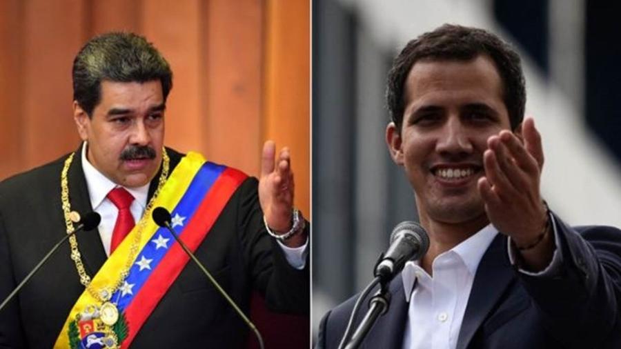 O presidente Nicolás Maduro e o presidente autodeclarado Juan Guaidó disputam o poder no país - Getty Images/BBC