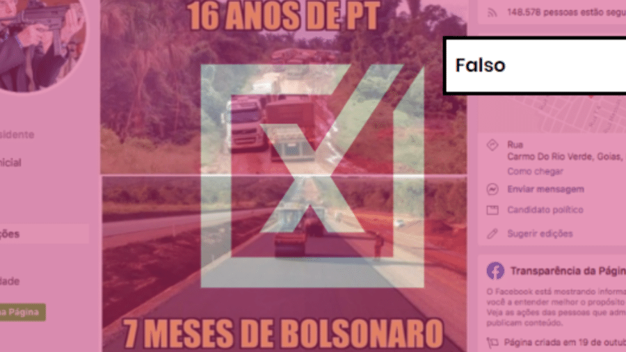 13.ago.2019 - Post enganoso atribui a Bolsonaro obras na BR-163 feitas no governo Dilma - Reprodução/Comprova