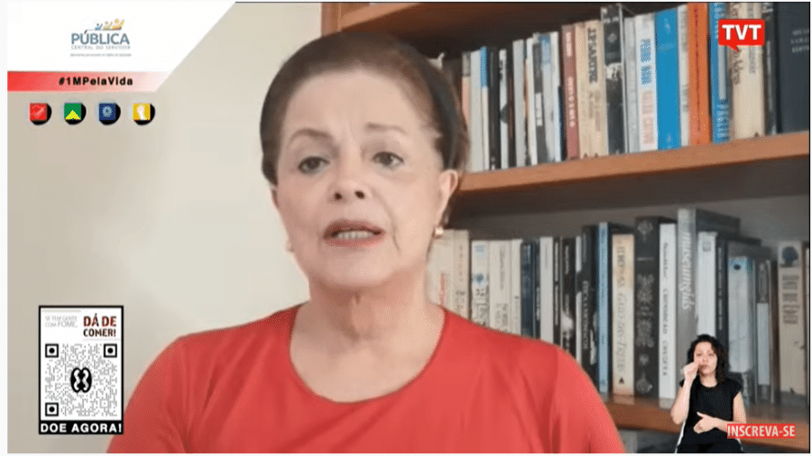 Dilma Rousseff em live das centrais sindicais no dia 1º de maio - Reprodução/TVT