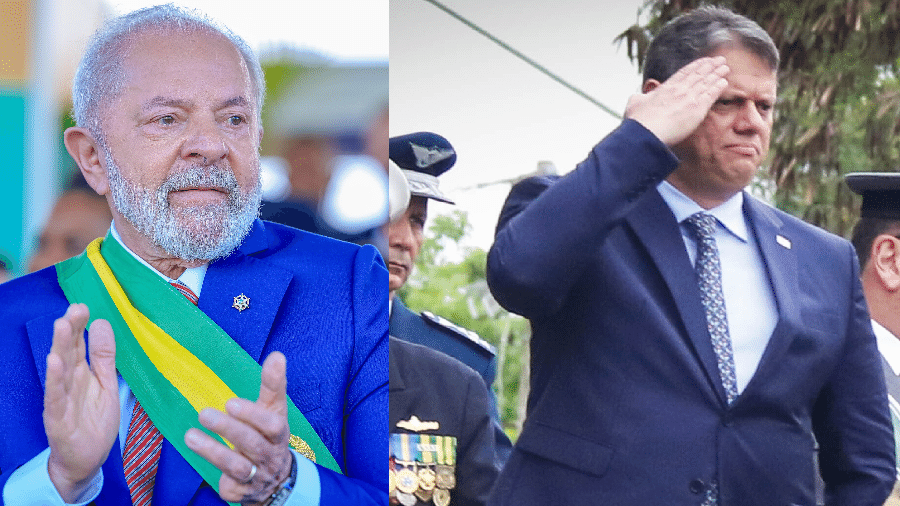 Lula (PT) em Brasília e Tarcísio (Republicanos) em São Paulo, durante os desfiles do 7/9