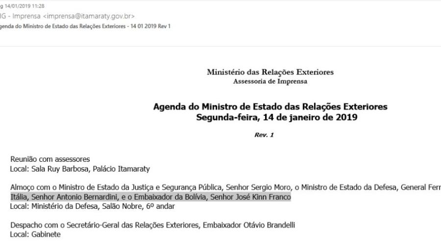 Agenda do Ministério da Relações Exteriores - Reprodução