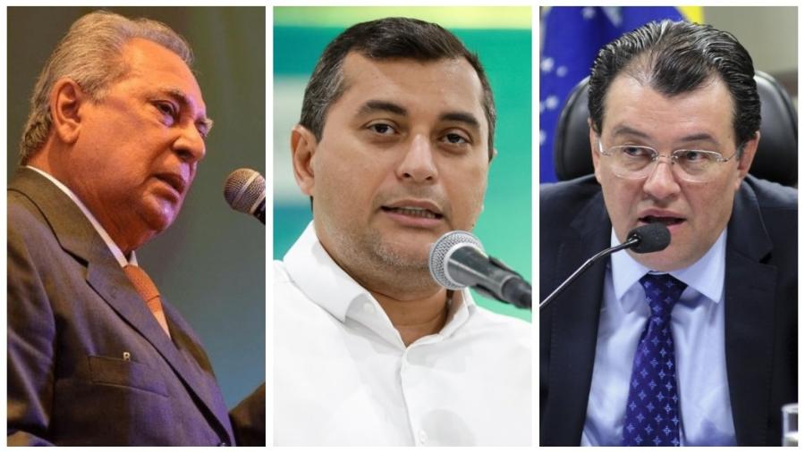 Amazonino Mendes, Wilson Lima e Eduardo Braga disputarão governo do AM - Reprodução; Alan Santos/PR; e Pedro França/Agência Senado