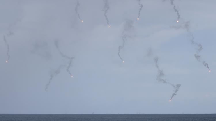 Ammunition was seen in the air after soldiers opened fire during a military exercise in southern Taiwan - REUTERS/Ann Wang - REUTERS/Ann Wang