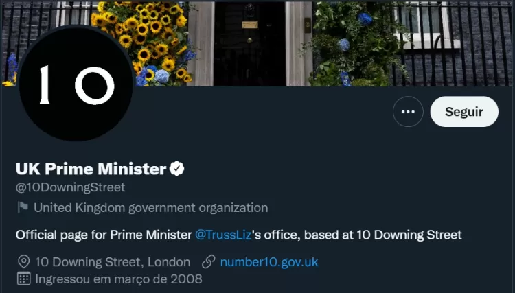 Página do governo britânico atualiza biografia para nomear Liz Truss como primeira-ministra - Reprodução/Twitter - Reprodução/Twitter