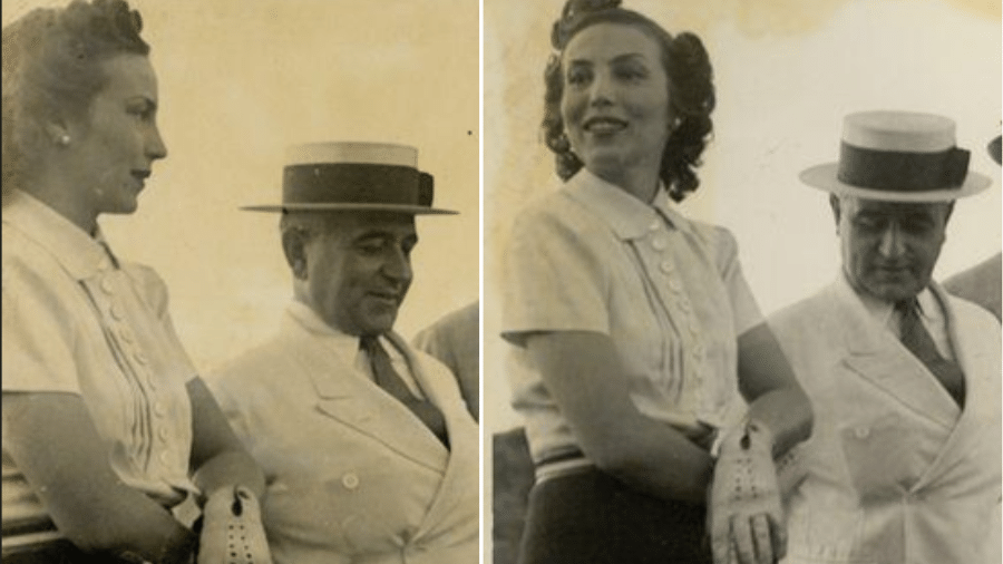 Montagem de fotografias mostra Aimée, então casada com Luiz Simões Lopes, e Getúlio Vargas em março de 1938. Caso extraconjugal entre a jovem e o então presidente foi descrito nos diários de Vargas