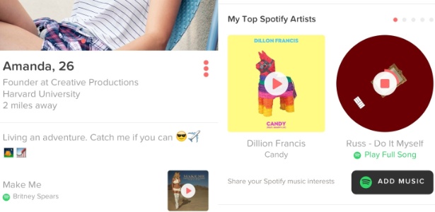 Tinder ganha músicas do Spotify na interface - Divulgação