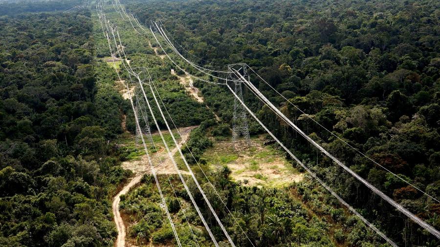 Linha de transmissão de energia elétrica corta região de floresta na Amazônia brasileira - Energia Sustentável do Brasil/Divulgação
