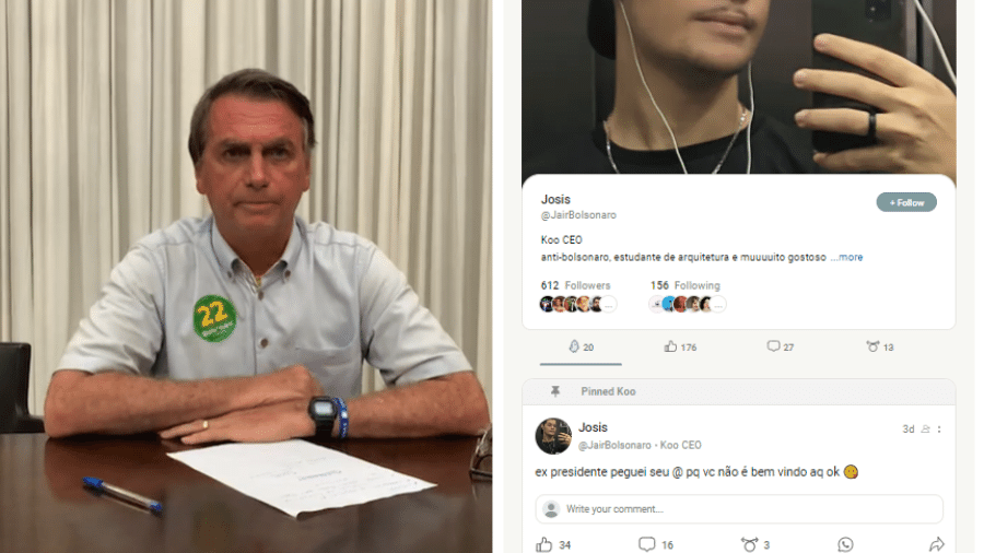 O nome do presidente Jair Bolsonaro (PL) foi usado para criar uma conta no aplicativo Koo - Reprodução/Koo