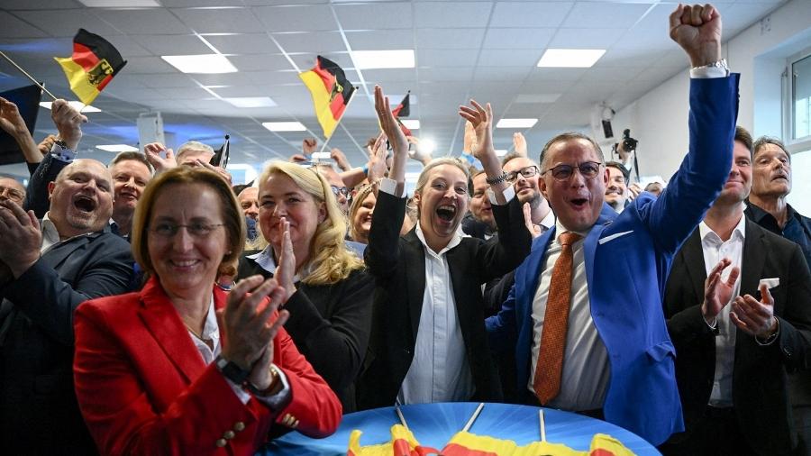 Líderes do Afd, Alice Weidel e Tino Chrupalla, reagem aos resultados das eleições para o Parlamento Europeu em Berlim