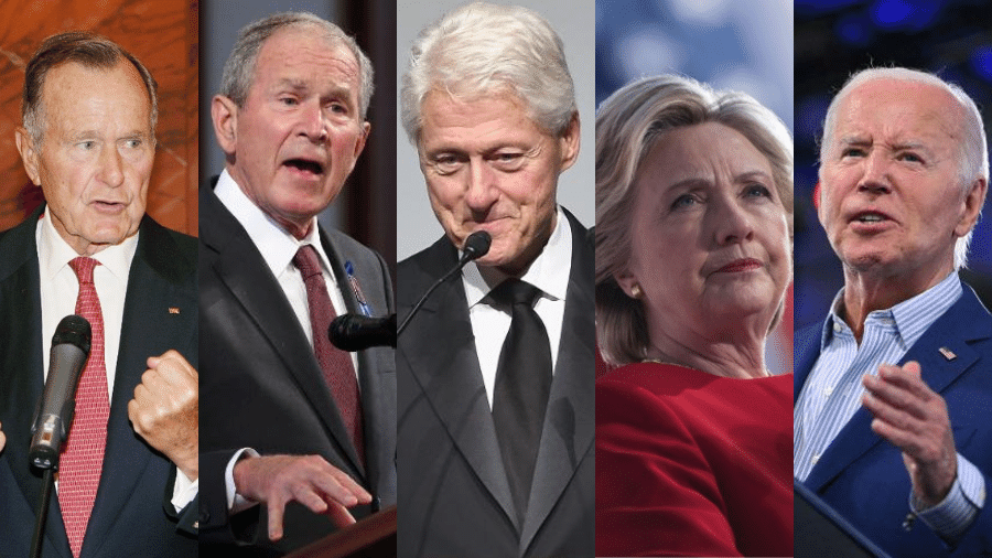 George H. W. Bush, George W. Bush, Bill Clinton, Hillary Clinton e Joe Biden