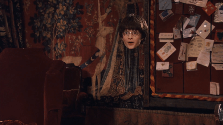 Harry Potter usando a capa da invisibilidade - Reprodução