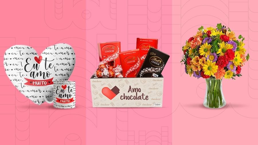 Presentes para o Dia dos Namorados: almofada, chocolate e flores - Arte UOL/Divulgação