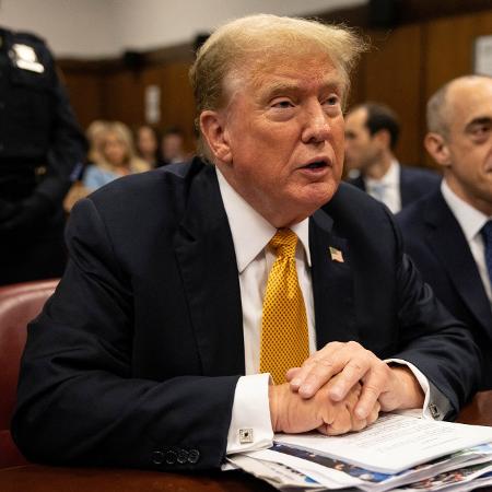 O presidente dos EUA, Donald Trump, durante julgamento em Nova York