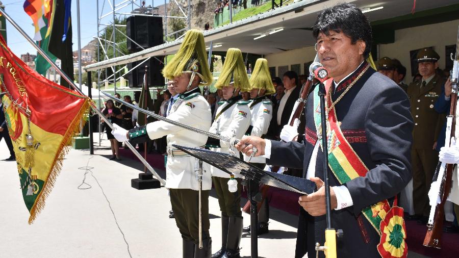 Evo Morales durante evento oficial da Polícia Bolivariana, em La Paz, na Bolívia - Xinhua/R.Martínez Candia/ABI