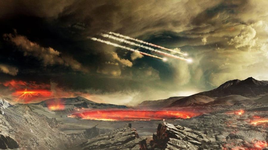 Um artista da Nasa ilustra como teria sido o bombardeio de meteoritos na Terra - NASA"s Goddard Conceptual Image Lab