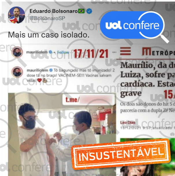 Sertanejo autor de 'Viva a Vida' se emociona ao tomar vacina