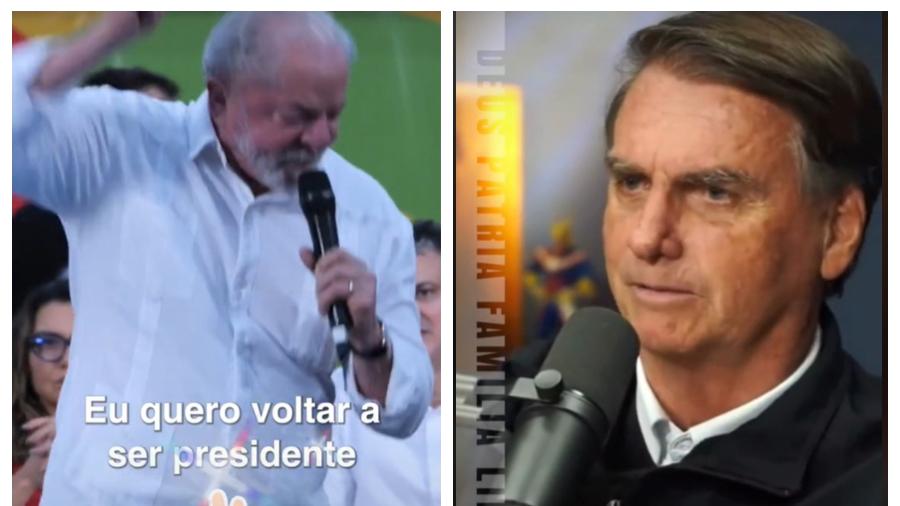 Trechos de vídeos publicados no TikTok pelos perfis oficiais de Lula e Bolsonaro - Reprodução
