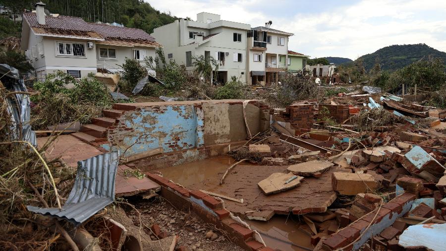 Destruição causada na cidade de Muçum pela enchente do rio Taquari