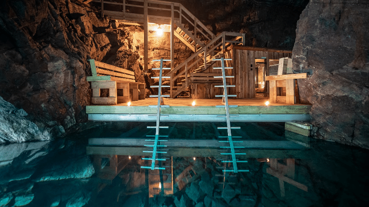 A sauna do Adventure Mine fica a 90 m de profundidade